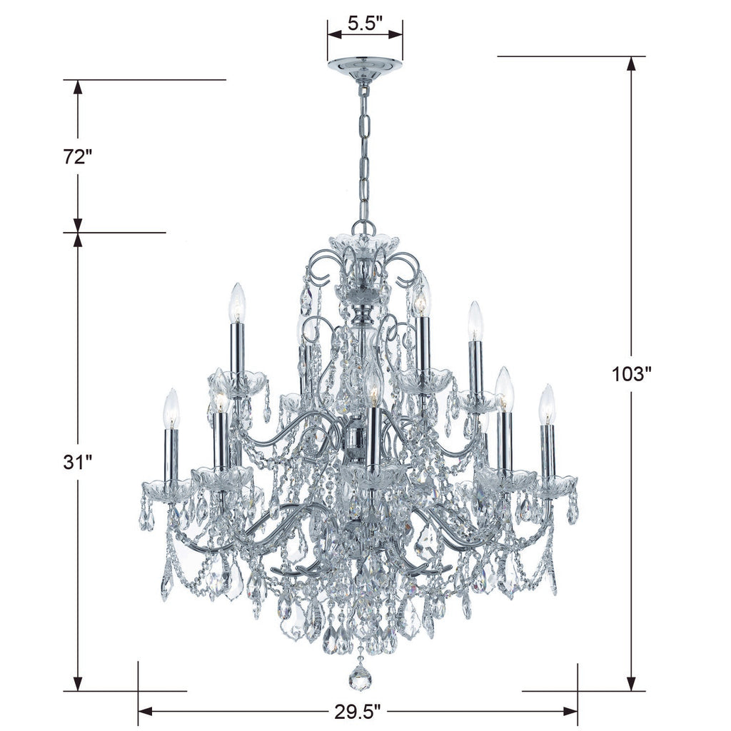 ##Antique Hardware## Imperial 12 Light Clear Italian Crystal Polished Chrome Chandelier