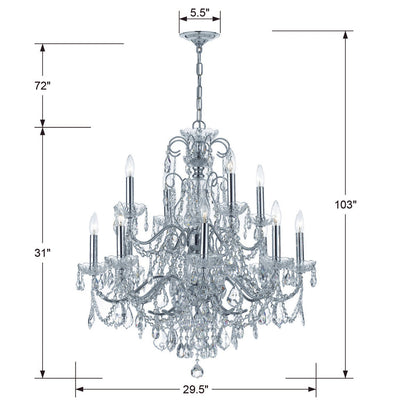 ##Antique Hardware## Imperial 12 Light Hand Cut Crystal Polished Chrome Chandelier