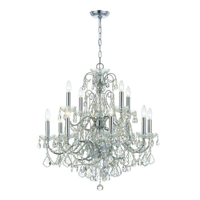 ##Antique Hardware## Imperial 12 Light Clear Italian Crystal Polished Chrome Chandelier