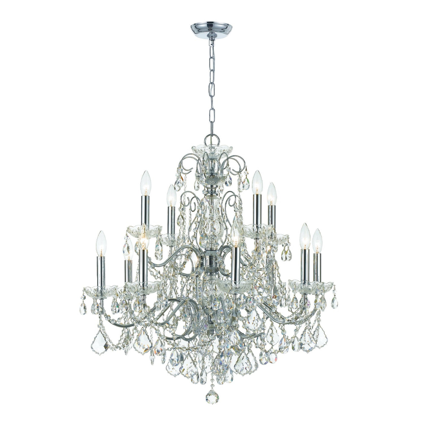 ##Antique Hardware## Imperial 12 Light Swarovski Strass Crystal Polished Chrome Chandelier