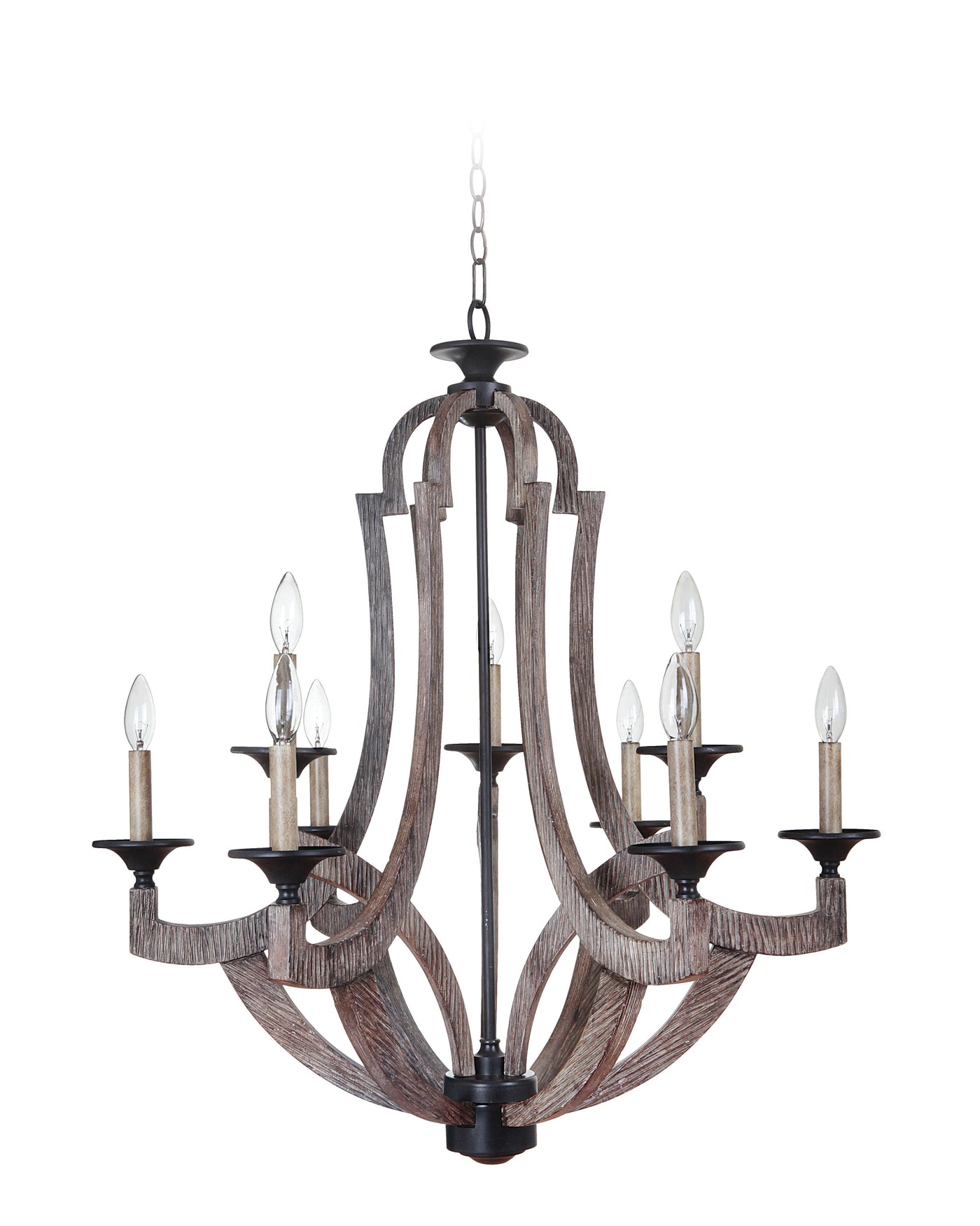 ##Antique Hardware## Winton 9 Light Chandelier in Weathered Pine/Bronze