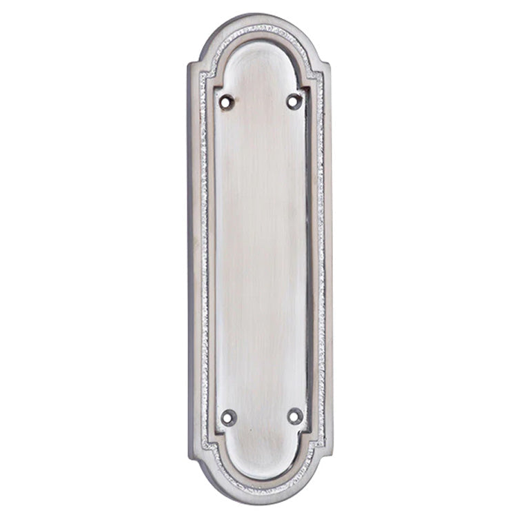 ##Antique Hardware## Open Box Sale Item 8 3/8 Inch Solid Brass Rounded Georgian Pattern Push Plate (Polished Chrome Finish)