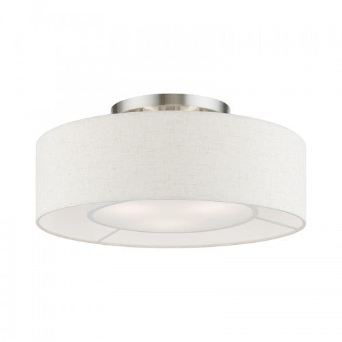 Antique Hardware 3 Light Brushed Nickel with Shiny White Accents Semi-Flush Semi Flush