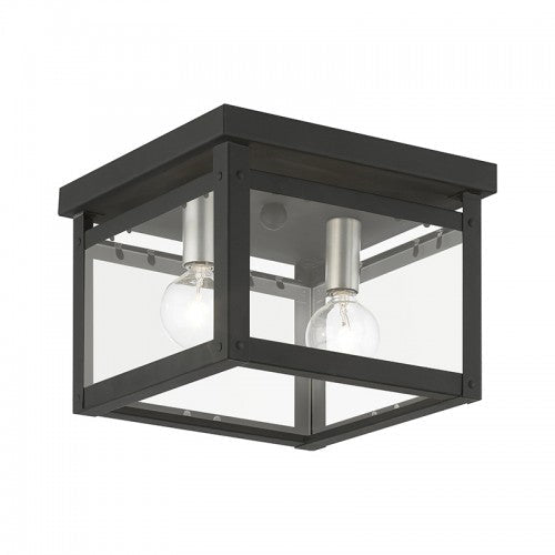 Antique Hardware 2 Light Black with Brushed Nickel Finish Candles Square Flush Mount Flush Mount