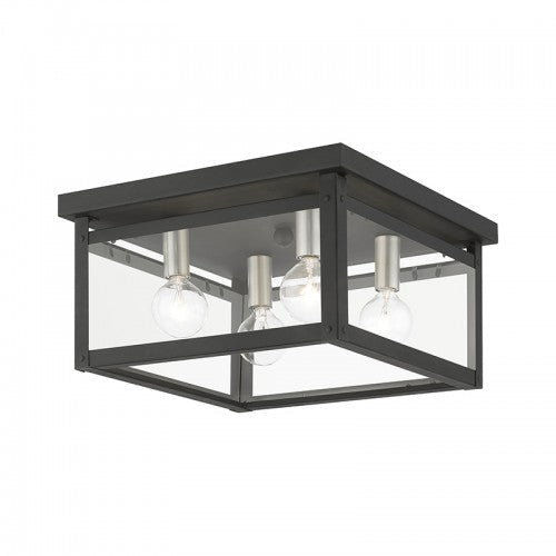 Antique Hardware 4 Light Black with Brushed Nickel Finish Candles Square Flush Mount Flush Mount