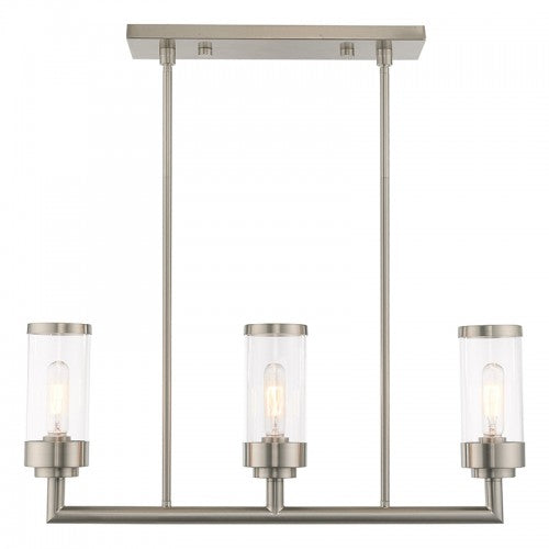 Antique Hardware 3 Light Brushed Nickel Linear Chandelier Linear