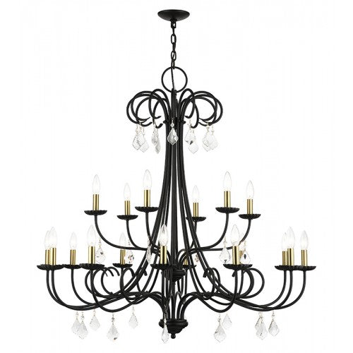 Antique Hardware 18 Light Black Extra Large Chandelier with Antique Brass Finish Accents and Clear Crystals Chandelier