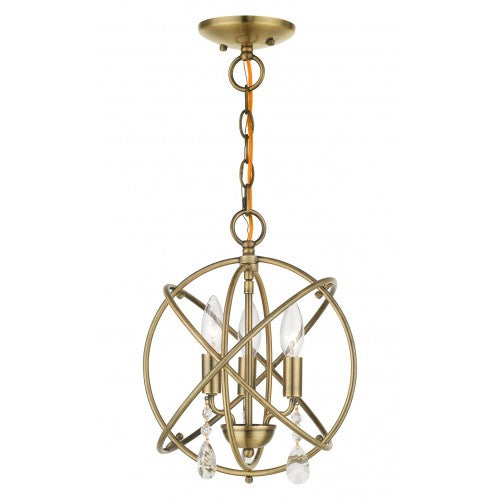 Antique Hardware 3 Light Antique Brass Convertible Chandelier / Semi Flush Chandelier