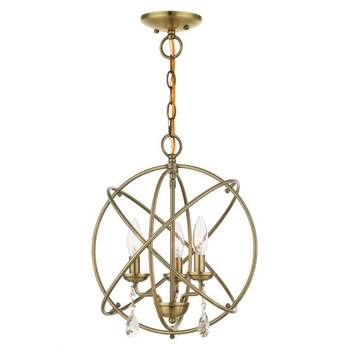 Antique Hardware 3 Light Antique Brass Convertible Chandelier / Semi Flush Chandelier