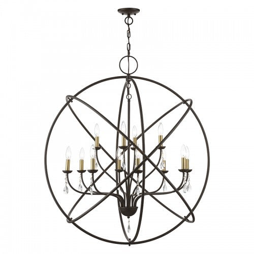 Antique Hardware 12 Light Bronze with Antique Brass Finish Candles Grande Foyer Chandelier Chandelier