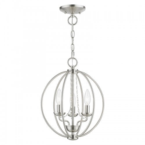 Antique Hardware 3 Light Brushed Nickel Globe Convertible Mini Chandelier/ Semi-Flush Chandelier