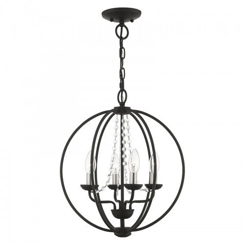 Antique Hardware 4 Light Black with Brushed Nickel Finish Candles Globe Convertible Chandelier/ Semi-Flush Chandelier