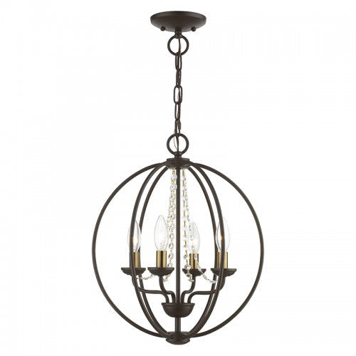 Antique Hardware 4 Light Bronze with Antique Brass Finish Candles Globe Convertible Chandelier/ Semi-Flush Chandelier