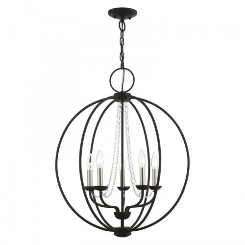 Antique Hardware 5 Light Black with Brushed Nickel Finish Candles Globe Chandelier Chandelier