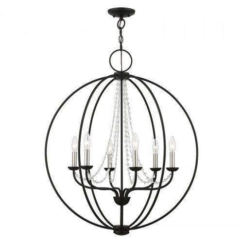 Antique Hardware 6 Light Black with Brushed Nickel Finish Candles Globe Pendant Chandelier Chandelier