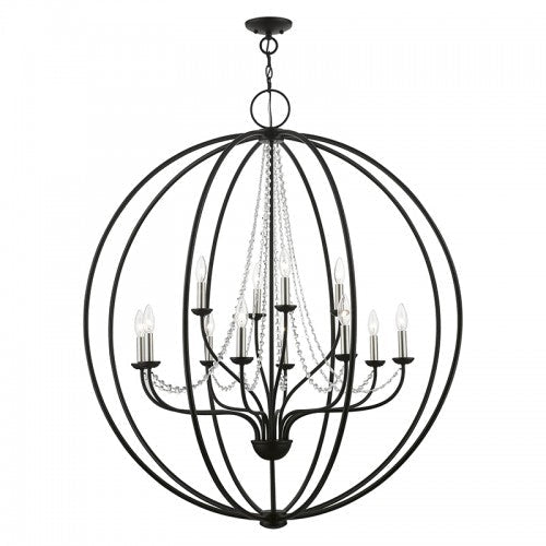 Antique Hardware 12 Light Black with Brushed Nickel Finish Candles Grande Foyer Chandelier Chandelier