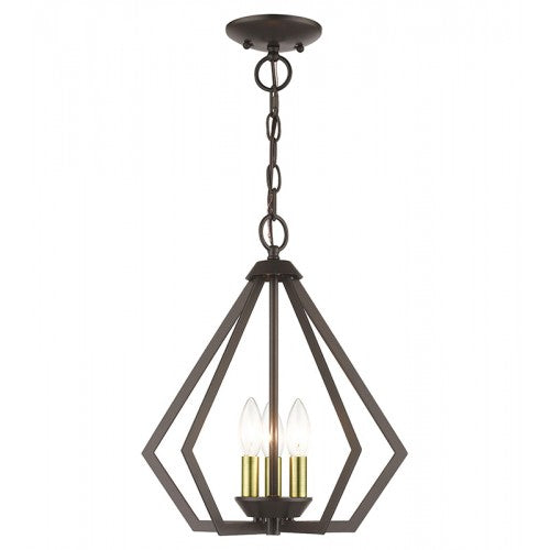 Antique Hardware 3 Light English Bronze Semi-Flush / Small Pendant with Antique Brass Finish Accents Pendant