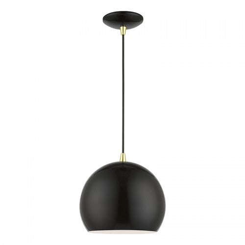 Antique Hardware 1 Light Shiny Black with Polished Brass Accents Globe Pendant Pendant