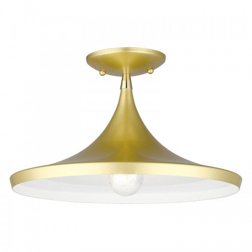 Antique Hardware 1 Light Soft Gold Semi-Flush with Polished Brass Finish Accents Semi Flush