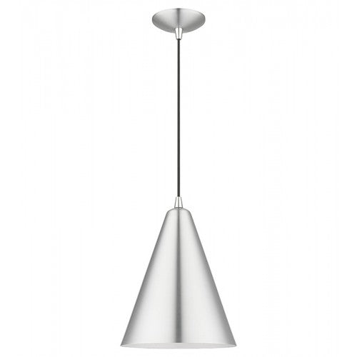 Antique Hardware 1 Light Brushed Aluminum Cone Pendant with Polished Chrome Accents Pendant