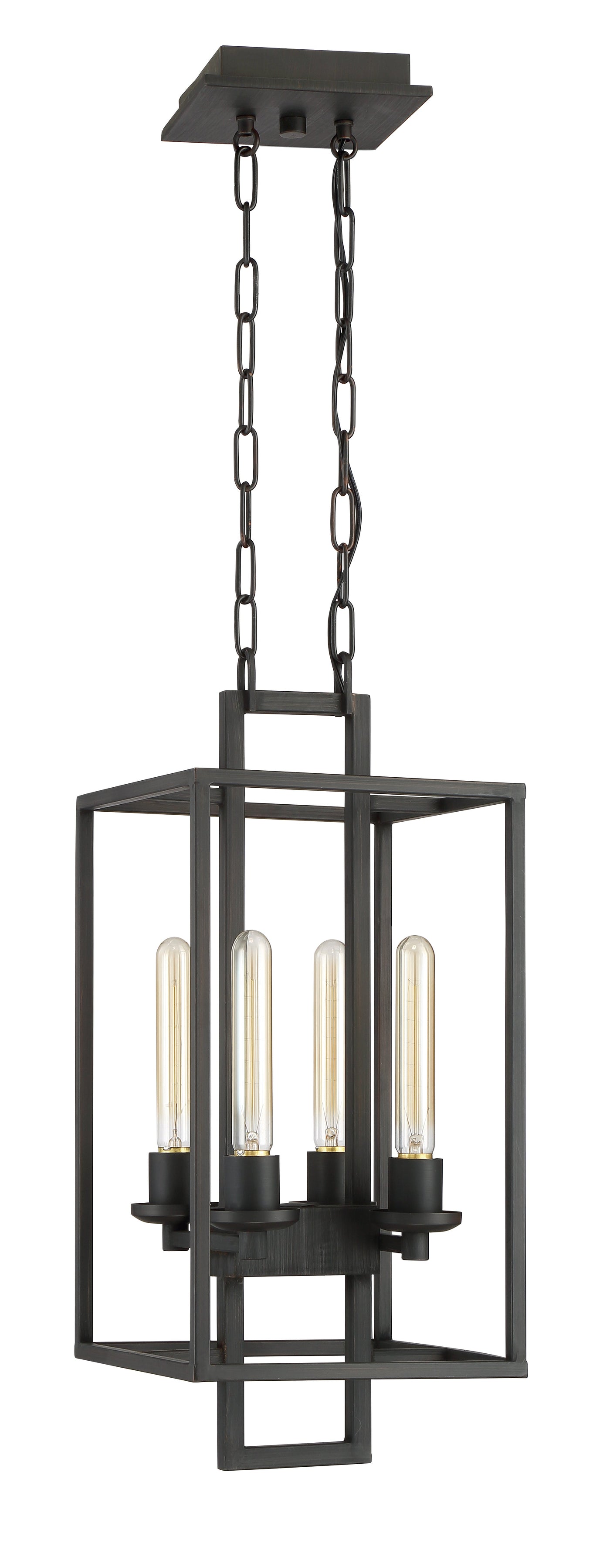 Antique Hardware Cubic 4 Light Foyer in Aged Bronze Brushed Pendant