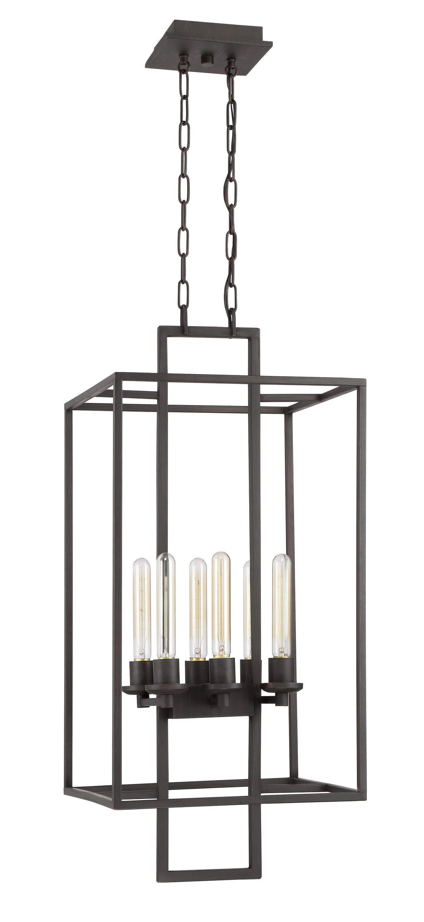 Antique Hardware Cubic 6 Light Foyer in Aged Bronze Brushed Pendant