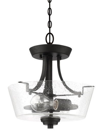 ##Antique Hardware## Grace 2 Light Convertible Semi Flush in Espresso (Clear Seeded Glass)