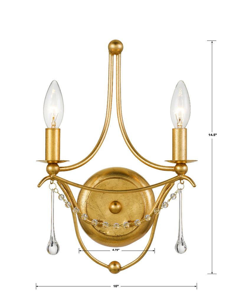 ##Antique Hardware## Metro 2 Light Antique Gold Sconce