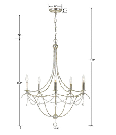 ##Antique Hardware## Metro 5 Light Crystal Beads Antique Silver Chandelier