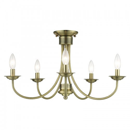 Antique Hardware 5 Light Antique Brass Large Semi-Flush Semi Flush