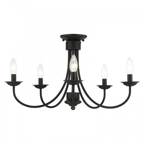 Antique Hardware 5 Light Black Large Semi-Flush Semi Flush