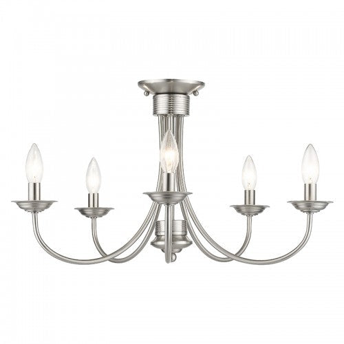 Antique Hardware 5 Light Brushed Nickel Large Semi-Flush Semi Flush