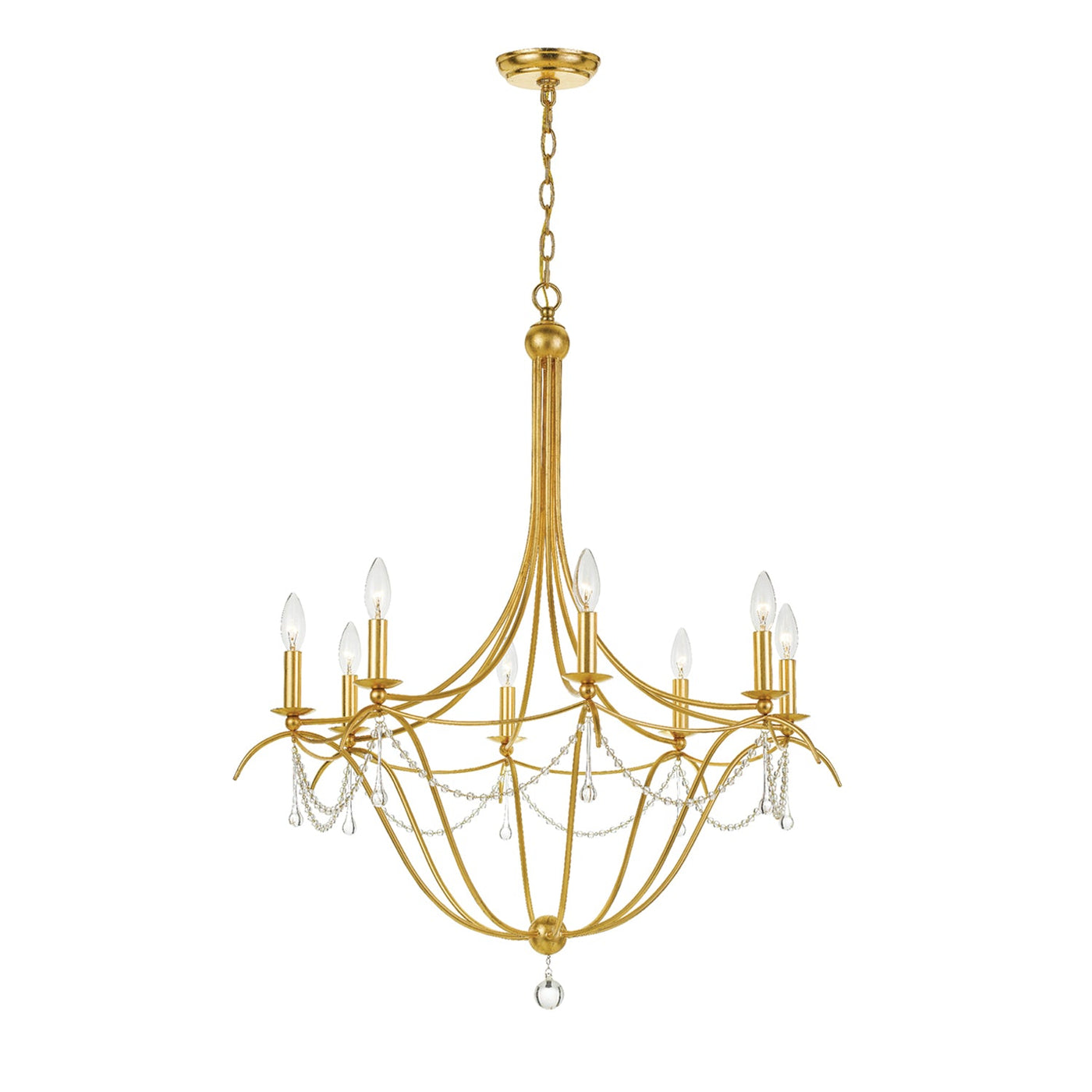 ##Antique Hardware## Metro 8 Light Crystal Beads Antique Gold Chandelier