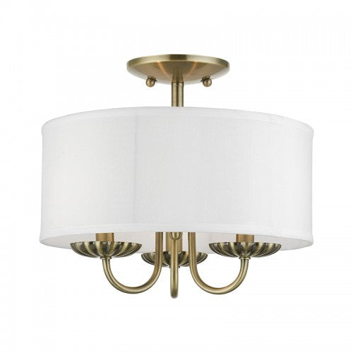 Antique Hardware 3 Light Antique Brass Semi-Flush Mount Semi Flush