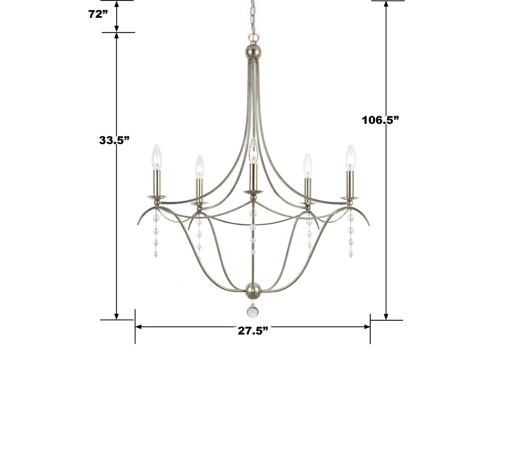 ##Antique Hardware## Metro 5 Light Crystal Antique Silver Chandelier