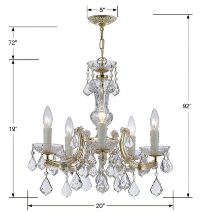 ##Antique Hardware## Maria Theresa 5 Light Hand Cut Crystal Gold Chandelier