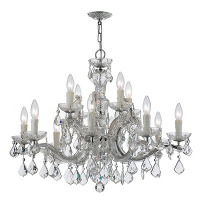 ##Antique Hardware## Maria Theresa 12 Light Clear Italian Crystal Polished Chrome Chandelier