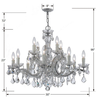 ##Antique Hardware## Maria Theresa 12 Light Hand Cut Crystal Polished Chrome Chandelier