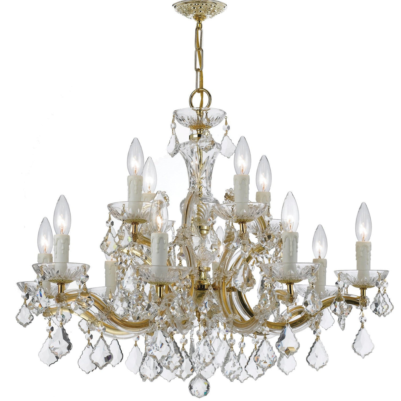 ##Antique Hardware## Maria Theresa 12 Light Hand Cut Crystal Gold Chandelier