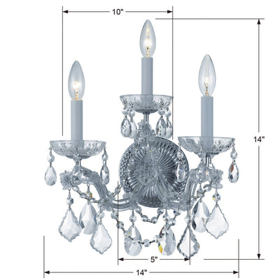 ##Antique Hardware## Maria Theresa 3 Light Hand Cut Crystal Polished Chrome Sconce