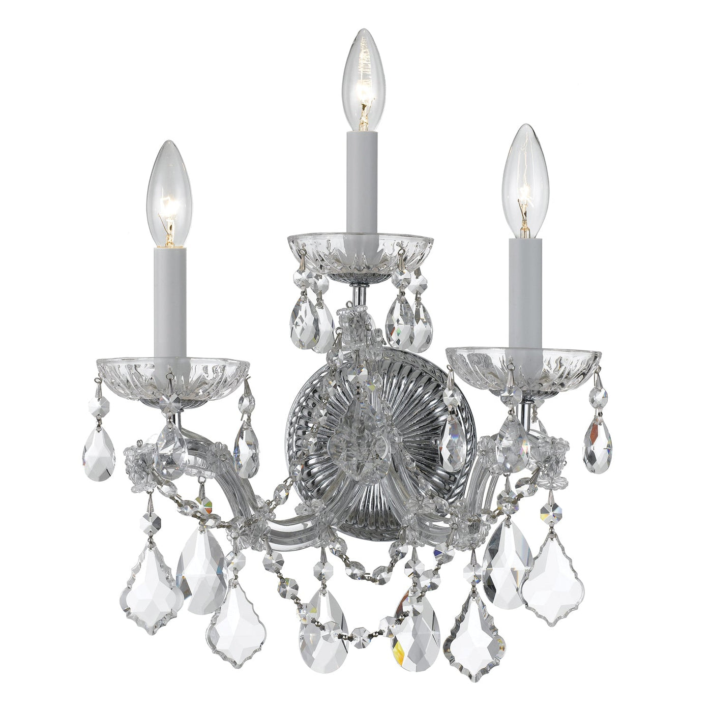 ##Antique Hardware## Maria Theresa 3 Light Spectra Crystal Polished Chrome Sconce