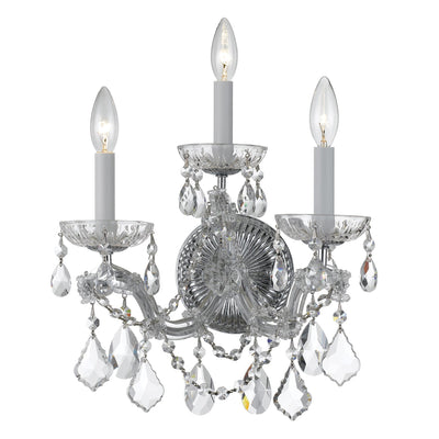 ##Antique Hardware## Maria Theresa 3 Light Swarovski Strass Crystal Polished Chrome Sconce