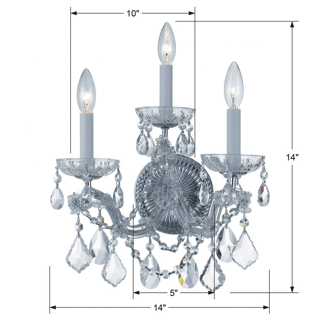 ##Antique Hardware## Maria Theresa 3 Light Swarovski Strass Crystal Polished Chrome Sconce