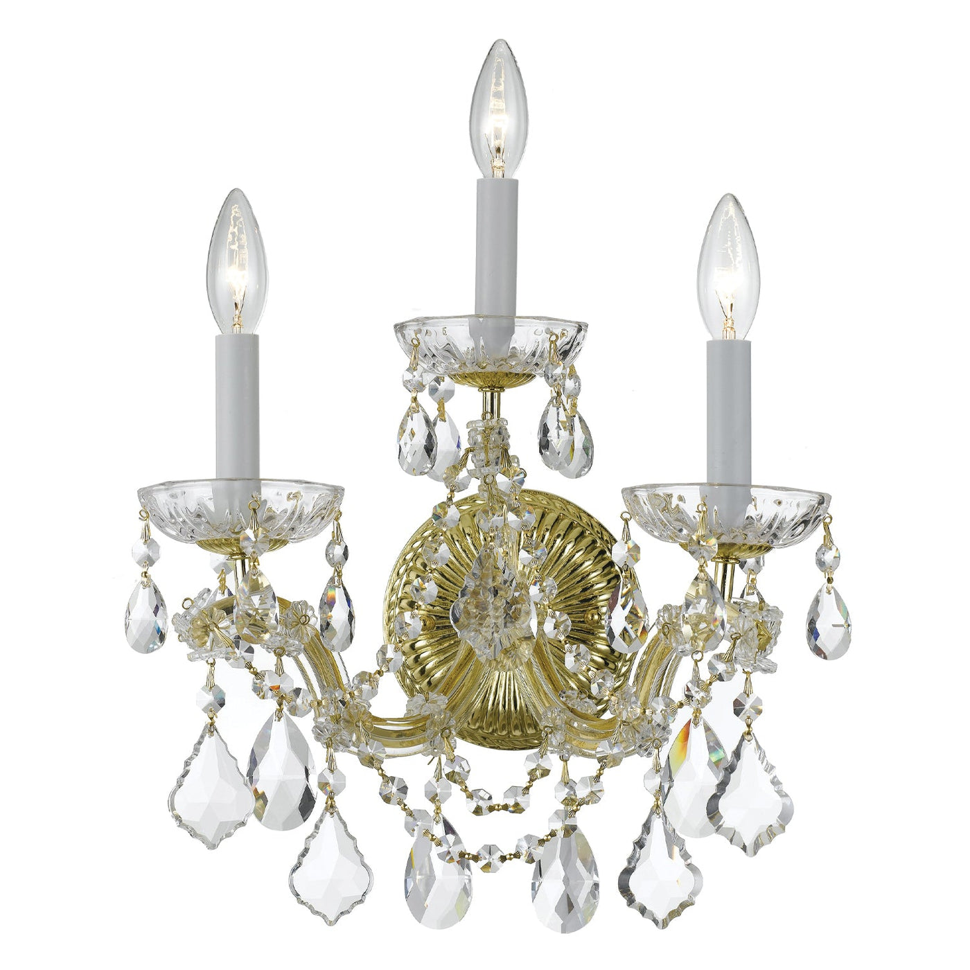 ##Antique Hardware## Maria Theresa 3 Light Hand Cut Crystal Gold Sconce