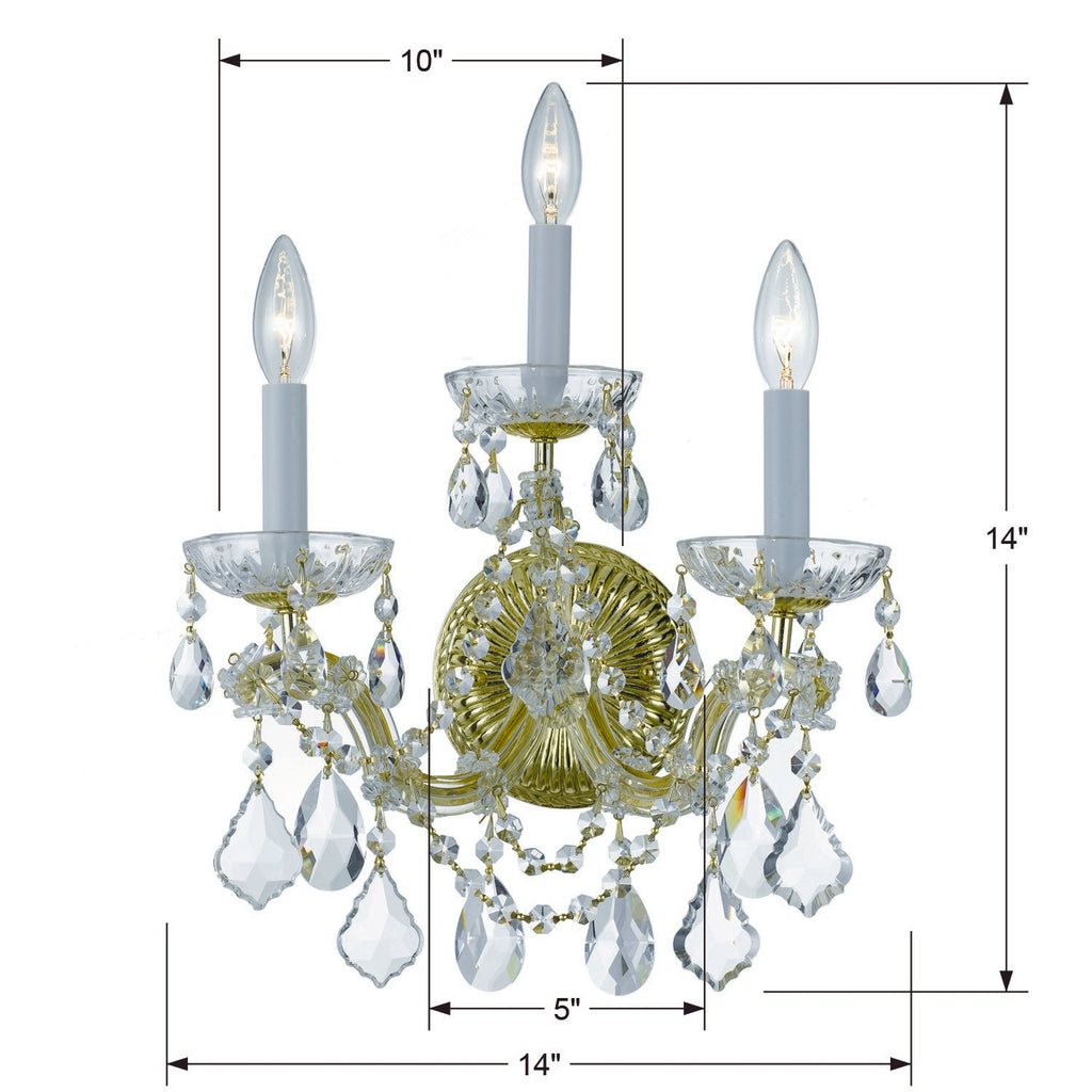 ##Antique Hardware## Maria Theresa 3 Light Hand Cut Crystal Gold Sconce