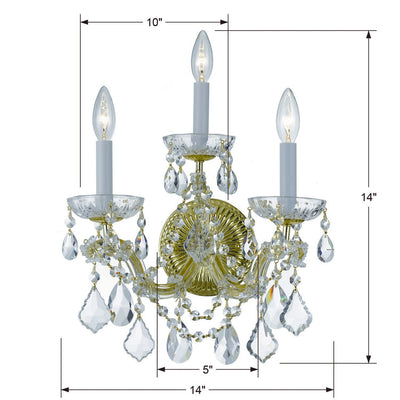 ##Antique Hardware## Maria Theresa 3 Light Swarovski Strass Crystal Gold Sconce