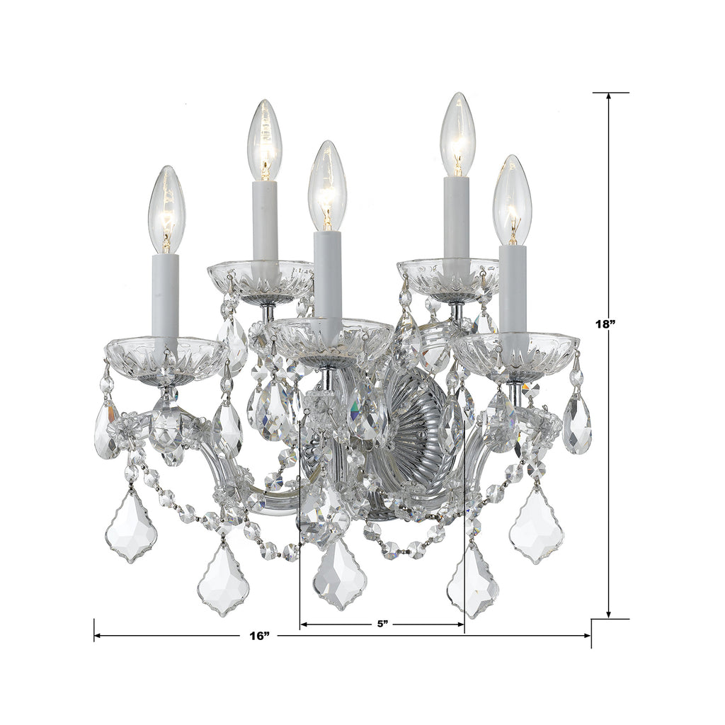 ##Antique Hardware## Maria Theresa 5 Light Spectra Crystal Polished Chrome Sconce