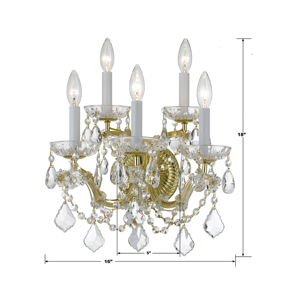 ##Antique Hardware## Maria Theresa 5 Light Spectra Crystal Gold Sconce