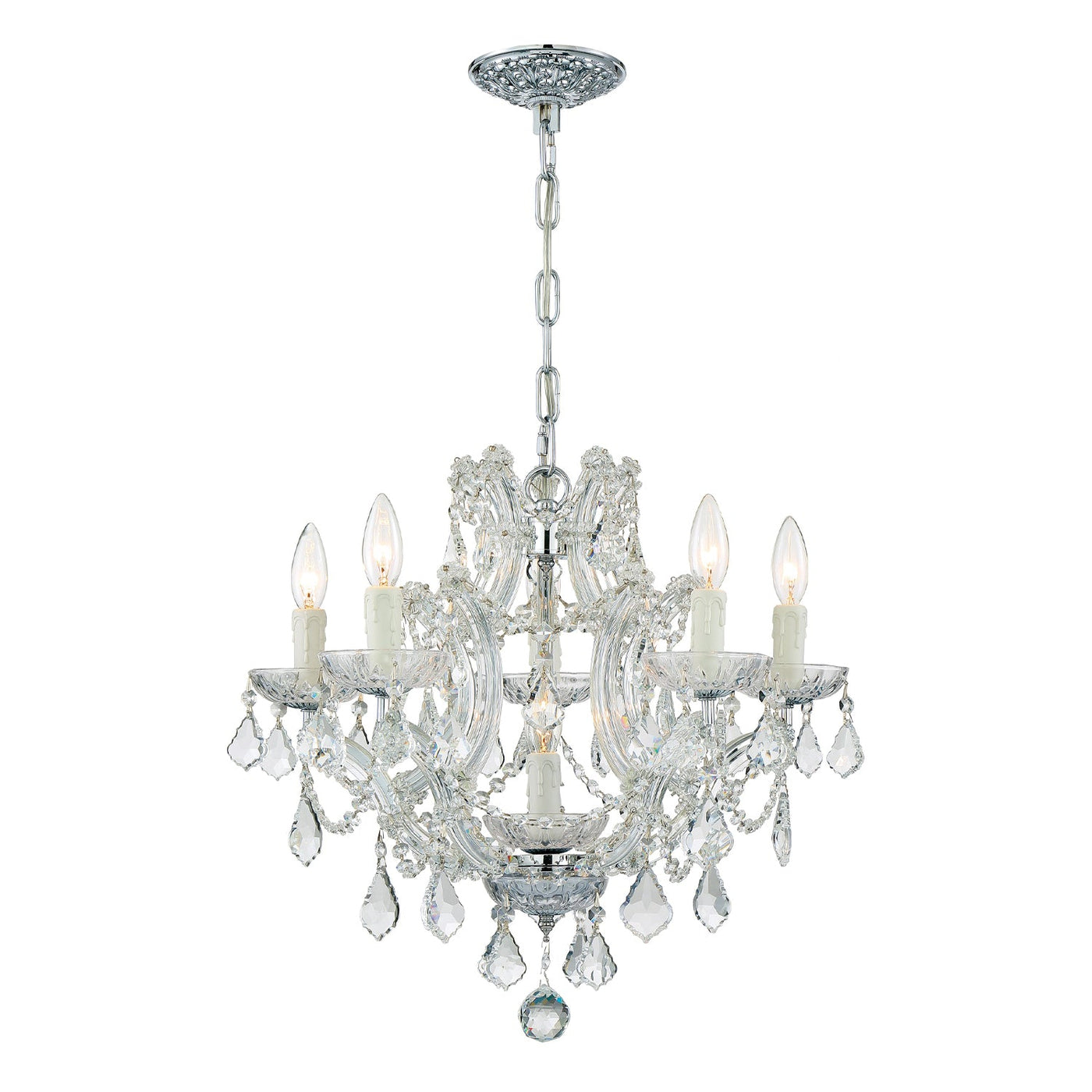 ##Antique Hardware## Maria Theresa 6 Light Clear Italian Crystal Polished Chrome Chandelier