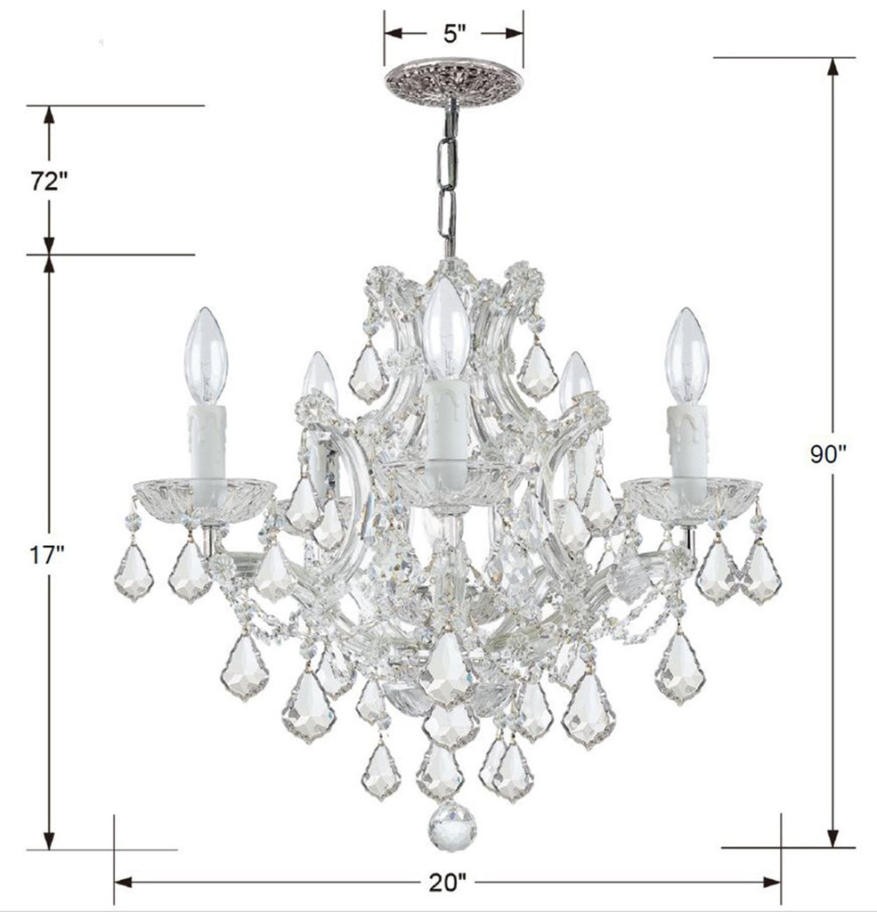 ##Antique Hardware## Maria Theresa 6 Light Clear Italian Crystal Polished Chrome Chandelier